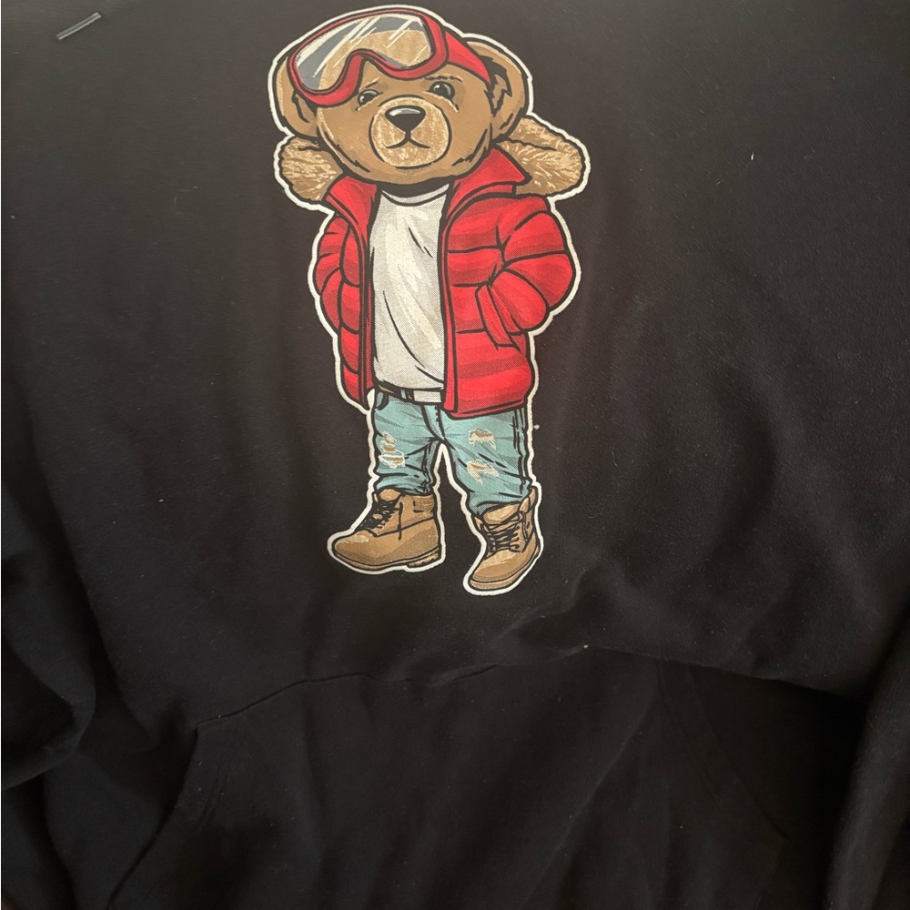 Kids Black Hoodie with Bear Graphic